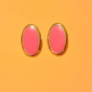 Pink Enameled Vintage Oval Earrings